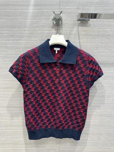 T-shirts pour femmes vêtements pour femmes été 2024 Fashion Red Polo Top Top à plaid tricot décontracté pour les dames