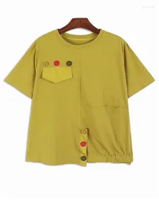 T-shirts pour femmes Femmes Bouton coloré Pocket Big Taille T-shirt Round Coulle à manches courtes Fashion Tide Spring Summer X894