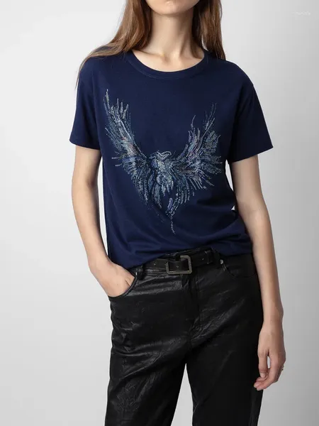 T-shirts Femmes Femmes Coloré Wing Strass Tshirt Respirant Manches Courtes O-Cou Casual Top Printemps Été 2024 Femelle Lâche Tee