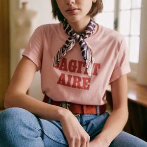 T-shirts femme couleur contrastante haut en coton 2023 été Constellation Alphabet imprimé rose col rond T-Shirt à manches courtes