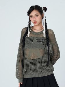 T-shirts pour femmes Crochet Crochet à manches longues Top Y2K étoile Pullover Hollow Out Pull Couleur solide Couverture en tricot de mode Streetwear Fashion