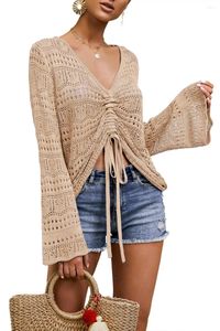 Dames T-shirts Dames gehaakt topje Stranddoek Shirt met trekkoord Cover Up Oversized Sexy Beachwear Kanten T-shirt Poncho