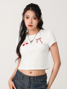 T-shirts Femmes Femmes Crop Basic T-shirts Summer Bow / Fruit Print Tops à manches courtes Pulls décontractés pour Streetwear Vêtements esthétiques