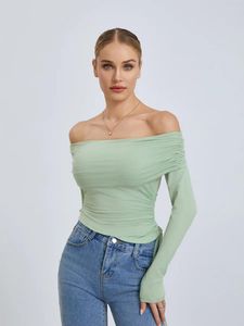 T-shirts pour femmes Femmes Crop Tops à manches longues Cordon de base Chemise à épaules dénudées Pulls décontractés pour Club Streetwear Vêtements esthétiques