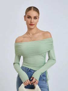 T-shirts pour femmes Femmes Crop Tops à manches longues Cordon de base Chemise à épaules dénudées Pulls décontractés pour Club Streetwear Vêtements esthétiques