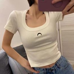 T-shirts Femmes Femmes Crop T-shirts Sexy Slim Couleur Solid Tops Impression Design Mode High Streetwear Skinny T-shirts à manches courtes
