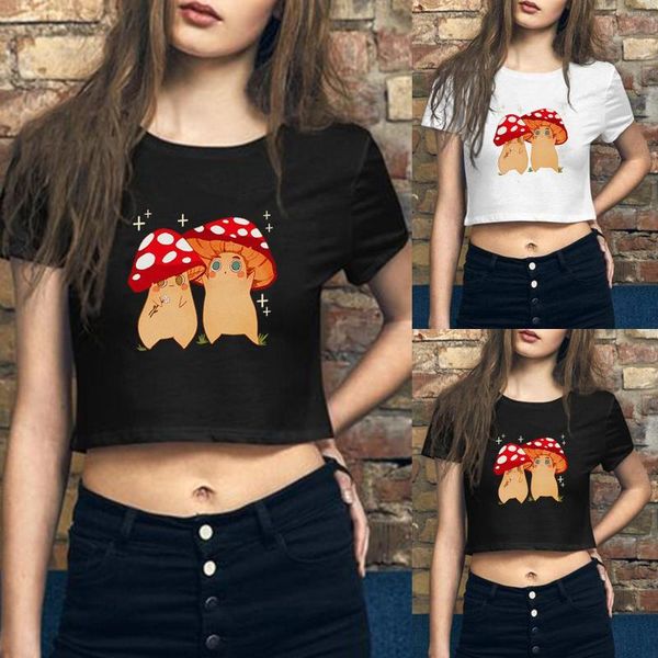 T-shirts pour femmes femmes mignon champignon motif haut court chemise à manches courtes à la mode confortable haute qualité Simple T-shirts rapide