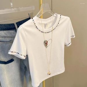 T-shirts pour femmes Femme Forage Love Diamants en forme de diamants T-shirts perlées Hinaistones en vrac