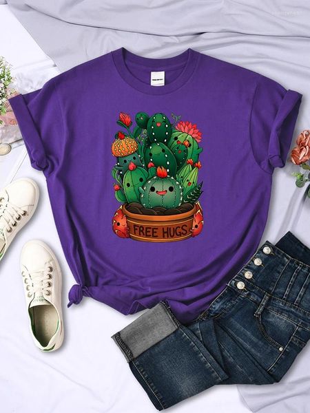 Camisetas para mujer, moda para mujer, estampado de Cactus con plantas de abrazo gratis, camiseta gráfica para mujer, ropa de calle, camisetas, camisetas