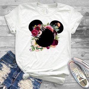 Camisetas de mujer, camiseta a la moda con gráfico de flores para mujer, camisetas con orejas bonitas, camiseta Tumblr para chica, ropa Hipster, camiseta estampada para mujer
