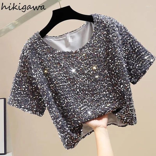 T-shirts pour femmes Fashion Fashion Sequins colorés lourds