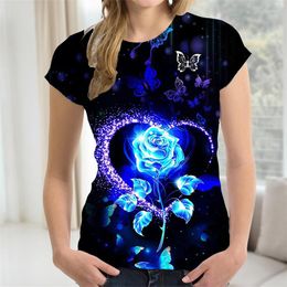 Dames t shirts dames mode love rozen print t-shirts zomer korte mouw y2k tops high street tee 3xl groot formaat kleding losse t-shirt