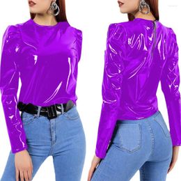 Dames t shirts dames faux patent lederen coltruien tops met lange mouwen shirt zipper pvc pullover zwarte rode pu kleren streetwear custom