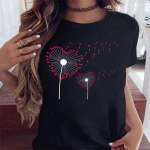 Dames T-shirts Dames Grafische Cartoon Paardebloem Print Shirt Korte mouw Dameskleding Lady Tees Tops Vrouwelijke dames