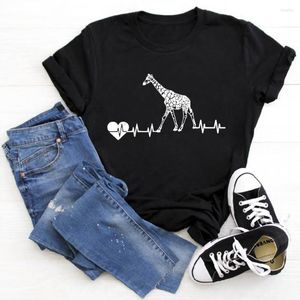 Dames t shirts dames grafische kleding korte mouw zwarte tops vrijetijds zomer T -stukken giraf hartslag print vrouwelijk t -shirt