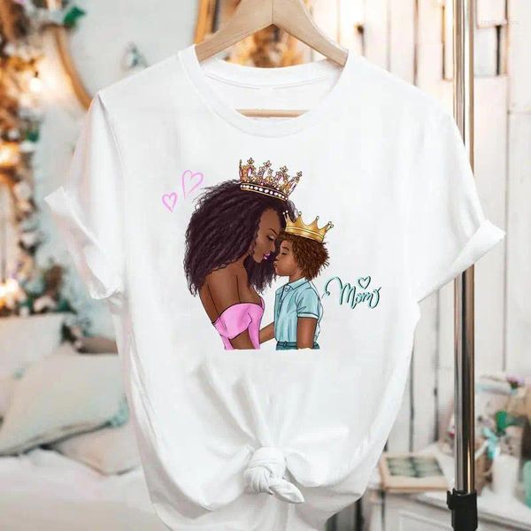 Camisetas para mujeres Mujeres Gráfico de manga corta Hijo amor Madre Madre Cartoon 2024 Summer Fashion estampado ropa femenina Tops Camiseta de camiseta