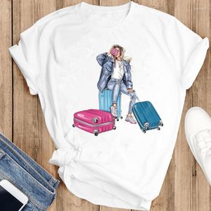 Camisetas para mujer Camisetas gráficas para mujer Ropa de mujer de dibujos animados Camiseta Viaje Amor Lindo Vacaciones Tops Manga corta Camisa de moda con estampado femenino