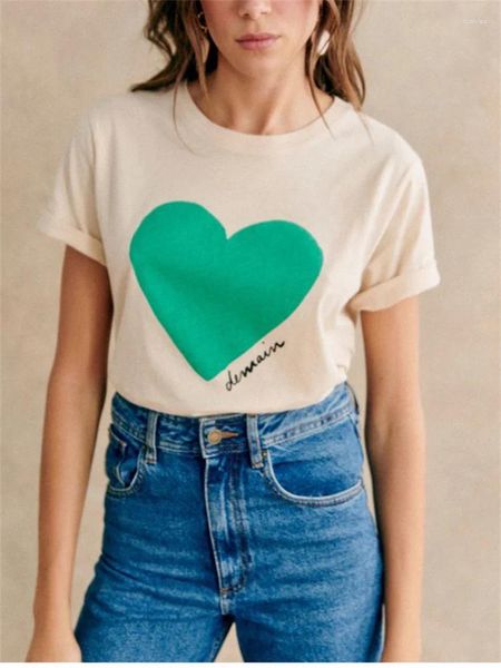 T-shirts pour femmes T-shirt de lettre de cœur vert