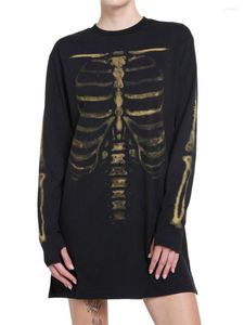 Dames T-shirts Dames Halloween Grafische skeletprint T-shirts Casual trui met lange mouwen Tops Loose Fit Grunge Blouse Topjurk
