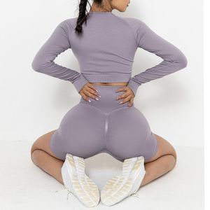 T-shirts pour femmes Vêtements de sport violet clair Costume de fitness Leggings taille haute Soutien-gorge de sport Yoga Set Seamless Gym Workout ClothingWomen's