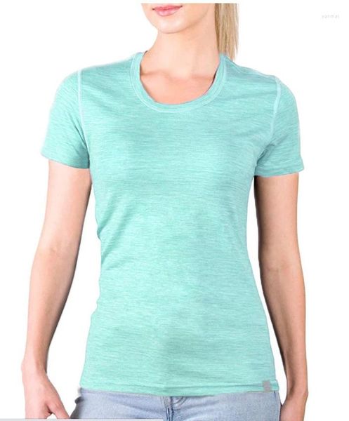 Camisetas para mujeres Camisa de lana Merino Camisa base Camiseta de manga corta para mujeres