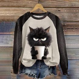 T-shirts Femmes Femmes O-Cou Tops Funny Cute Cat Art Print Casual Sweat à capuche en coton Sweat-shirt Kawaii Animaux Modèle Pull Femme Vêtements