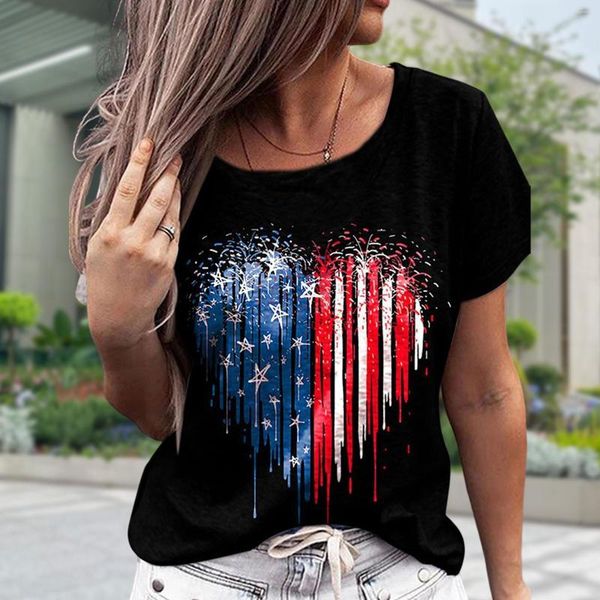 T-shirts pour femmes femmes imprimer hauts décontractés 4 juillet T-Shirt à manches courtes 2023 Streetwear Star Stripes Tee femme