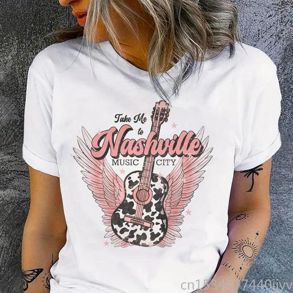 Camisetas para mujer, camiseta estampada para mujer, tendencia de los años 90, Take Me To Nashville Music City, ropa de manga corta a la moda de verano, camisetas