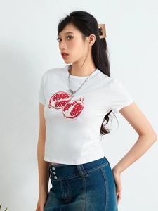 T-Shirts pour femmes, hauts courts d'été Y2k, imprimé de fruits mignons, manches courtes, col rond, T-Shirts ajustés, vêtements esthétiques