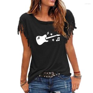 Dames t shirts dames t-shirt gitaar muziek geprinte dames shirt katoenen mouw grappig 2022 zomer tee femme tassel tops