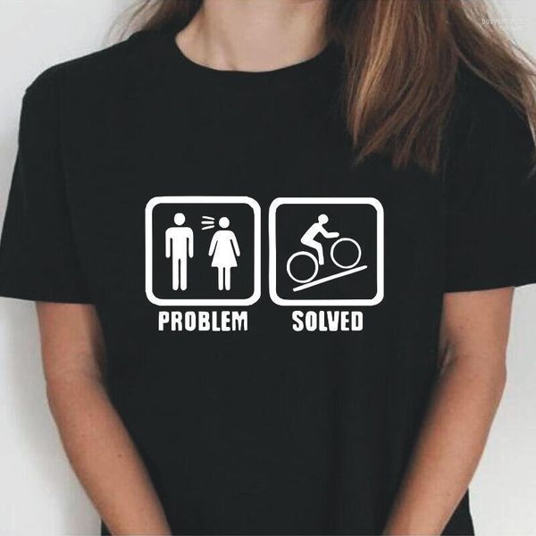 Camisetas de mujer, camiseta de mujer MTB Mountain Biker, camiseta de moda para bicicleta, divertida camiseta de mujer con problema de ciclismo resuelto, camisetas informales para mujer