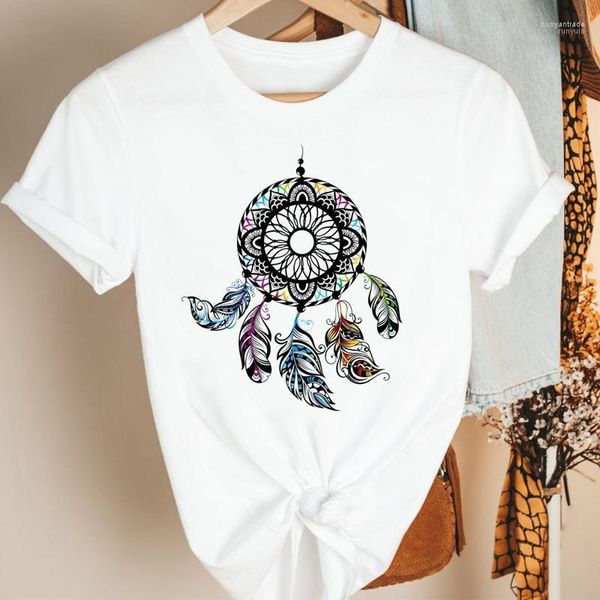 T-shirts pour femmes T-shirt pour femmes Vêtements pour femmes Dream Feather Web Lovely 90s Cartoon Summer Short Sleeve Print Fashion Tshirt Female Tee