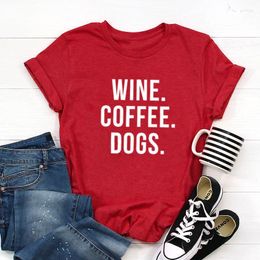 T-Shirts für Damen, Wein, Kaffee, Hunde, Mama-Shirt, Mama-Aufdruck, Straßenbuchstaben, Unisex-Baumwoll-T-Shirts, O-Ausschnitt, Übergröße, kurzärmeliges Oberteil