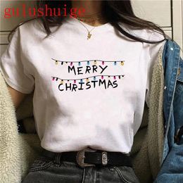 Dames T-shirts Dames Kerstman Vrolijk Kerstshirt Rendieren Navidad T-shirt Meisje Harajuku Korte mouw Tee Vrouwelijke jaren 90 Kleding Tshirt