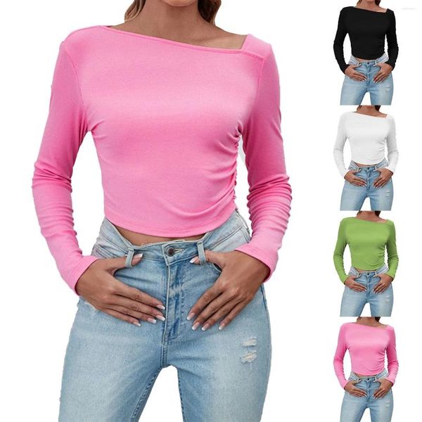 Camisetas para mujeres Mujeres Sexy Escote irregular Manga larga Top Slim Fit para salir camisa apretada Camina limpia Packle Gear Gear Pack