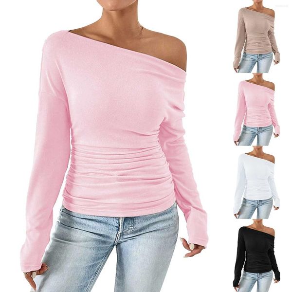 Camisetas para mujer Mujeres Sexy Off The Hombro Apretado Manga larga Crop Top Slim Fit para salir Camisa Clean Girl Ropa estética