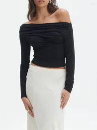 T-shirts pour femmes femmes sexy bchettes sur les hauts d'épaule à manches longues couche à manches slim slim sortant le crop top y2k serré
