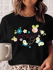 T-shirts Femmes Femmes Chemise Dessin animé Fleur Paix Belle Tees Tops Dames Mode Été Imprimer Graphique Femme T-shirts Vêtements T-shirt