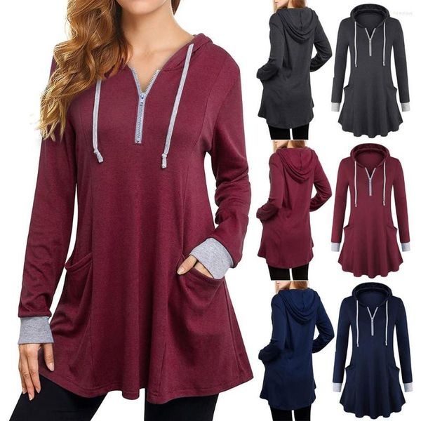 T-shirts pour femmes Chemise pour femmes Polyester Spandex Tunique fine pour femmes Sweats à capuche à manches longues Zip Up Sweat-shirts Pull Blouse Tops Ling