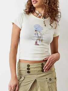 T-shirts pour femmes T-shirts à manches courtes pour femmes T-shirts imprimés de dessins animés Col rond Été Casual Slim Fit Tops Streetwear