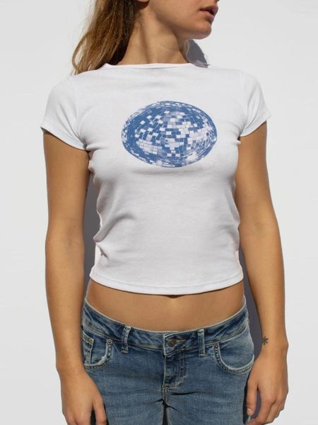 T-shirts pour femmes Femmes T-shirts à manches courtes Disco Ball Imprimer Col rond Été Casual Slim Fit Tops Streetwear