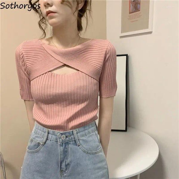 Camisetas para mujer Camisetas de manga corta sólidas para mujer, camisetas sexys y delgadas para chicas, Top corto para adolescentes, camisetas femeninas de color caramelo suave