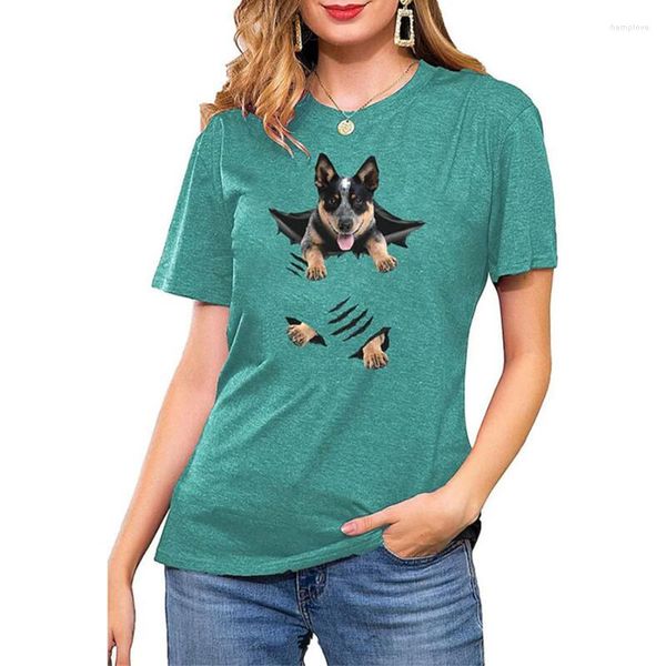 T-shirts pour femmes femmes été Animal imprimé en 3D drôle décontracté à manches courtes col rond mignon chien motif pull hauts vêtements pour femmes