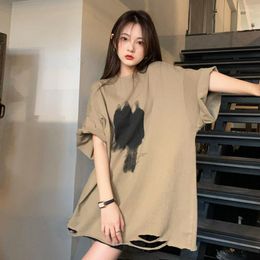 T-shirts pour femmes T-shirt d'été déchiré à manches courtes 2023 Streetwear Loose Graphic Print Tee Shirt Style coréen Top de printemps pour les filles