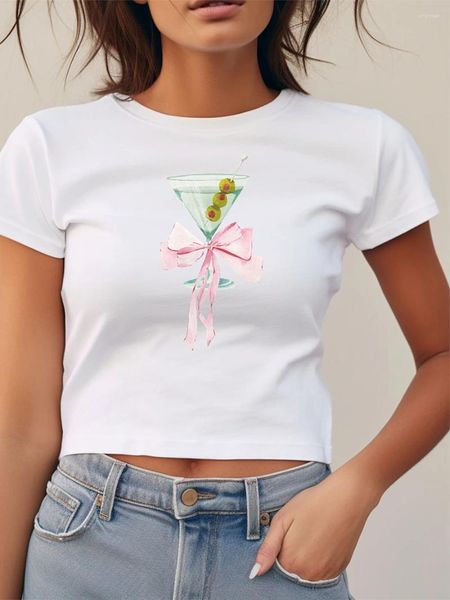 T-shirts pour femmes t-shirt d'été mignon en verre à vin imprimé à manches courtes à manches courtes couche couche tops baby t-shirt décontracté pour le streetwear esthétique