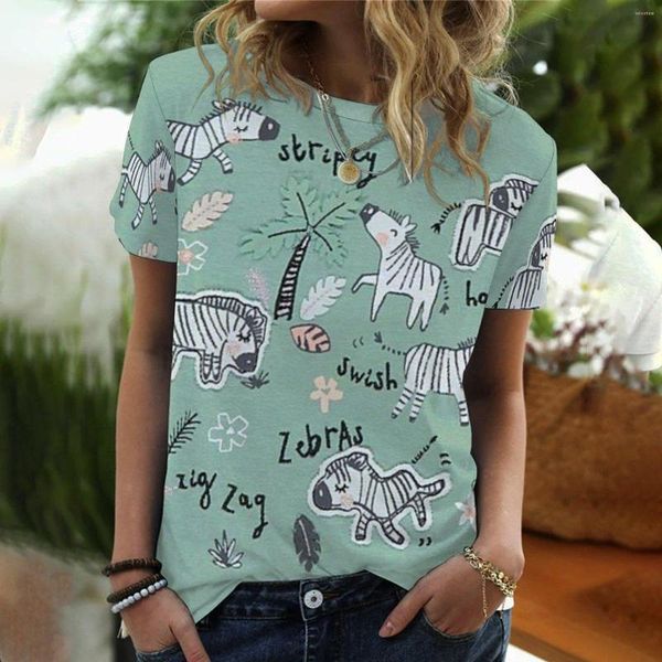 T-shirts pour femmes T-shirts d'été pour femmes Cute Animal 3D Digital Printing Shirt Femme O-Neck Top à manches courtes Mode Casual Loose Ladies Tee