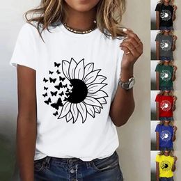 T-shirts Femmes Femmes Tournesol Chemise d'été Femmes Doux Manches courtes Western Outfit Mariage Long Automne Tops Dressy Top