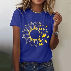 T-shirts Femmes Femmes Tournesol Chemise d'été Chemisier lâche Tops Fille Superposition Tee-shirt à manches longues Top athlétique Tan Raglan