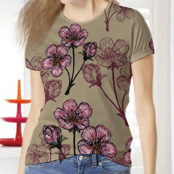 T-shirts Femmes Femmes T-shirt 3D Imprimer Botanique Modèle Summer Tees Manches courtes Luxe Camisetas Harajuku Mujer Casual Girls Ladies