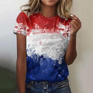 T-shirts Femmes Femmes T-shirt Drapeau Imprimer Tops Manches courtes Col rond T-shirt Lâche Vintage Style américain Jour de l'Indépendance